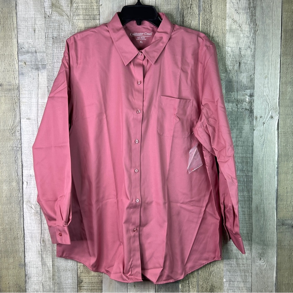 ColdWater Creek XL No Iron Button Front Shirt Long Sleeves 1 Chest Pocket “Rose”